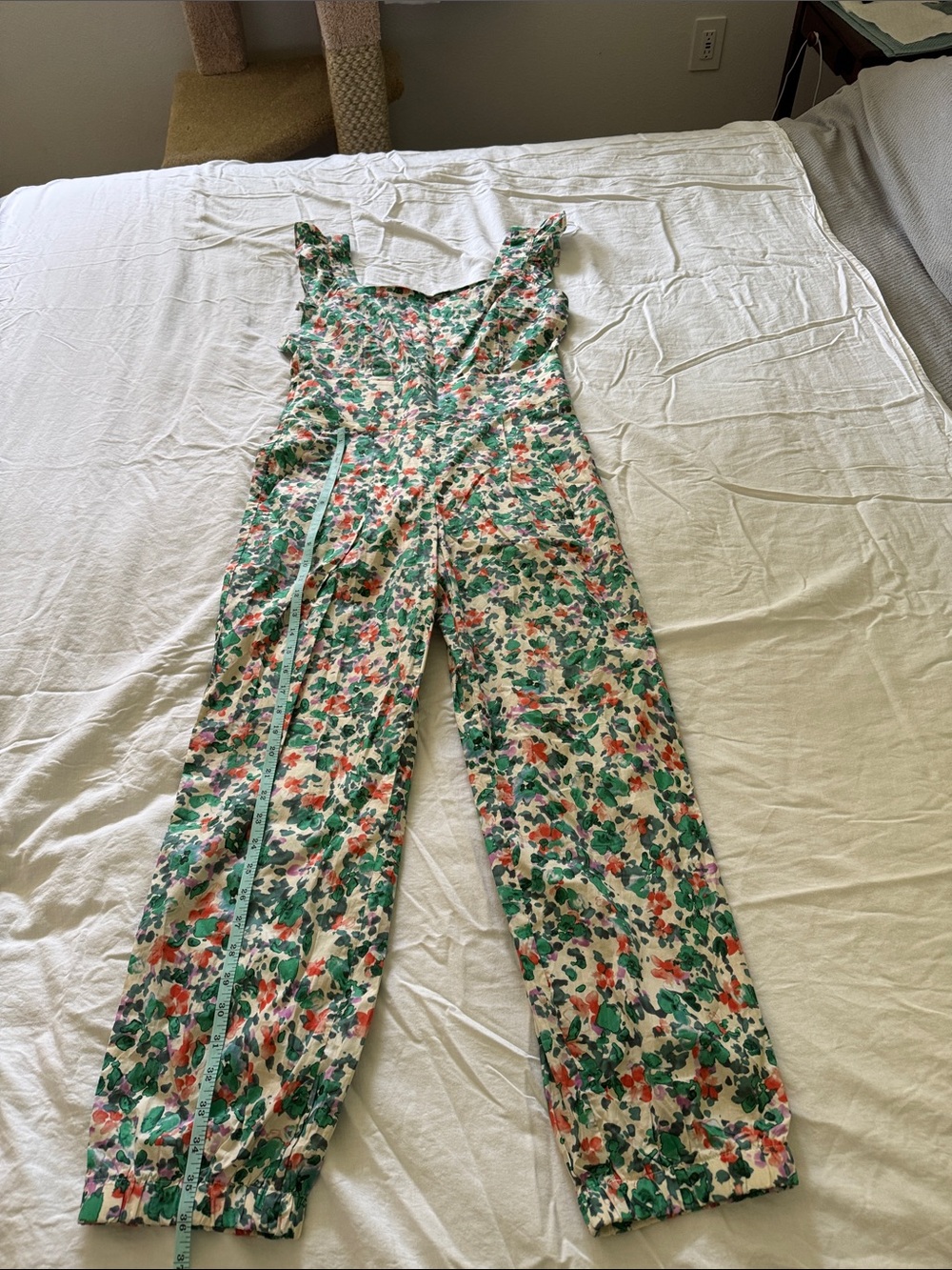 TCEC Green & Pink Floral Ruffled-Strap Jumpsuit